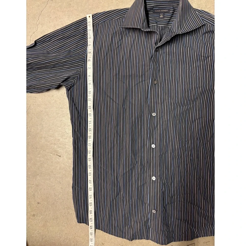 Banana Republic Mens Striped Dress Shirt Black Blue White Long Sleeve Size L